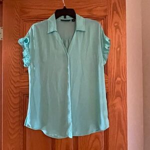 New York & Company Light Blue Ruffle Sleeve Blouse